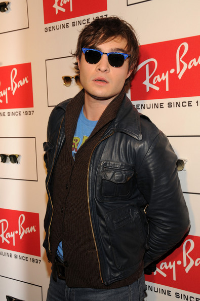 Ed Westwick - Blue Rayban Clubmasters Ed Westwick - Blue Rayban Clubmasters