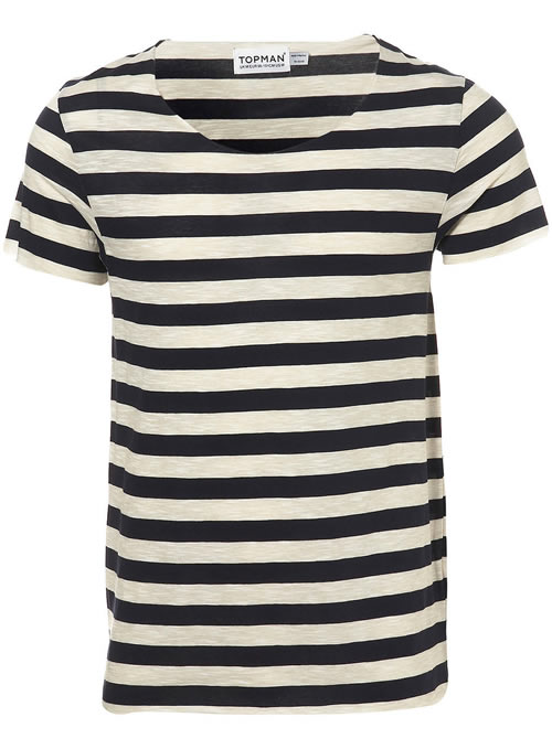 Topman navy raw scoop stripe t-shirt Topman navy raw scoop stripe t-shirt